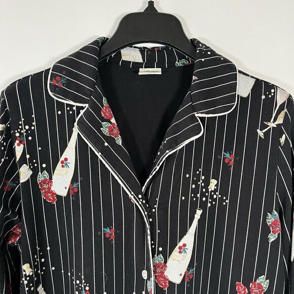 Soma Pajama Top Embraceable Medium Champagne Pin Stripe Floral Berries New Year‎ - Picture 1 of 10